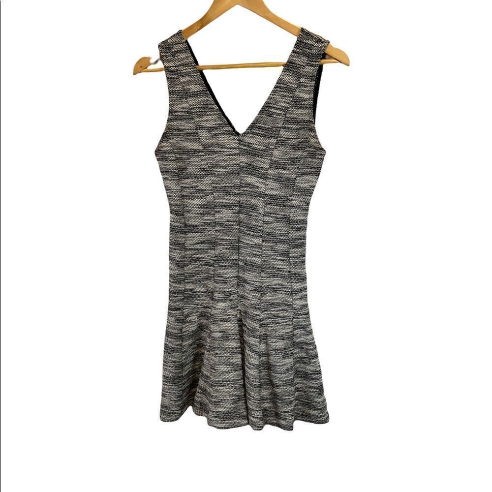 BANANA REPUBLIC Black & White Tweed Short V Neck Wide Strap Dress